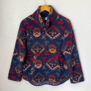 Old Navy Aztec southwestern print Sherpa quarter zip pullover jacket M
